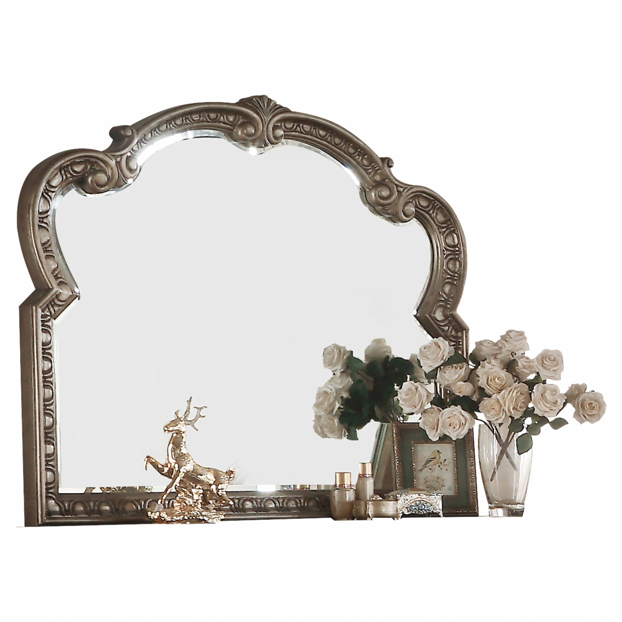 Antique Champagne Finish Baroque Style Wall Mirror