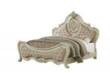 Beige Linen Antique White Wood Upholstery Queen Bed - 73