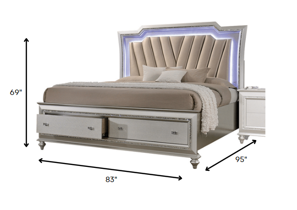 83" X 95" X 69" Pu Champagne Wood Upholstered (Hb) Led California King Bed