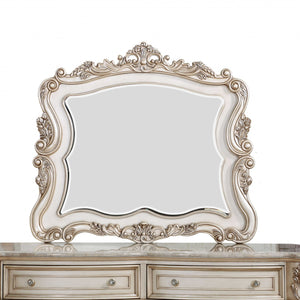 2" X 50" X 44" Antique White Wood Mirror