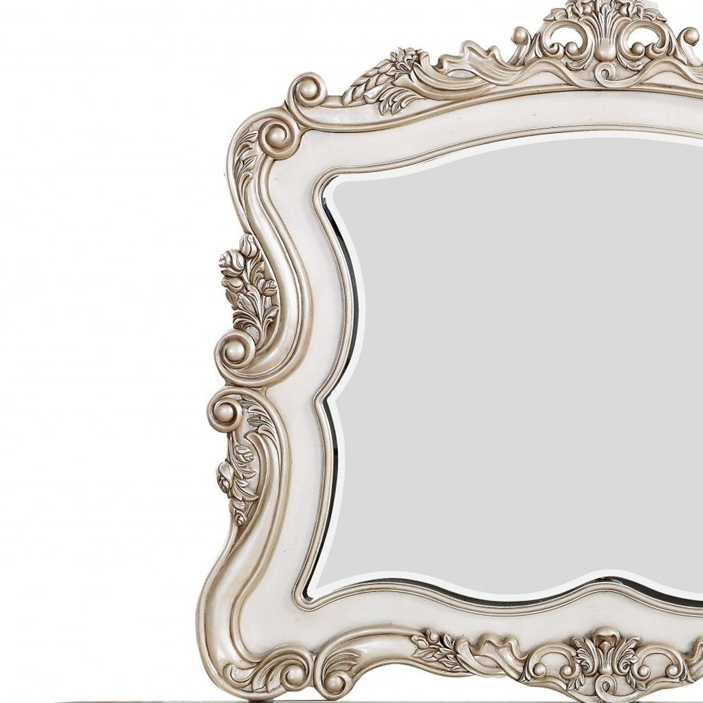 2" X 50" X 44" Antique White Wood Mirror