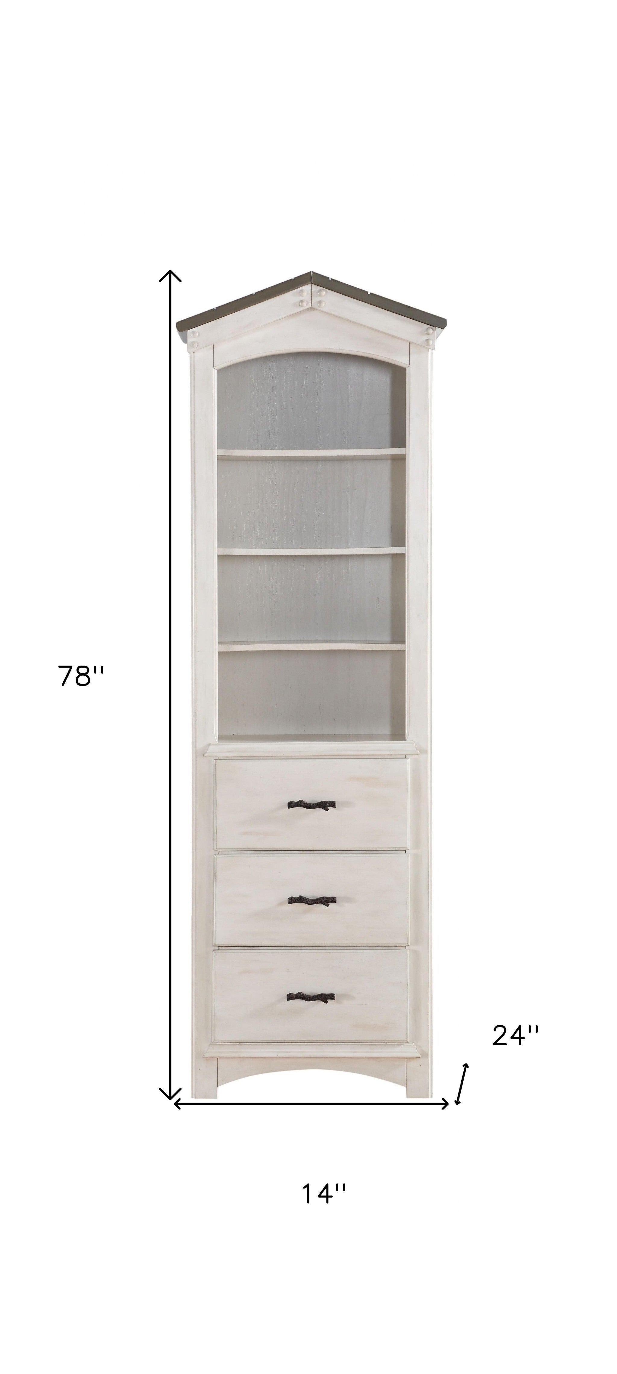 14" X 24" X 78" Weathered White Washed Gray Wood Bookcase