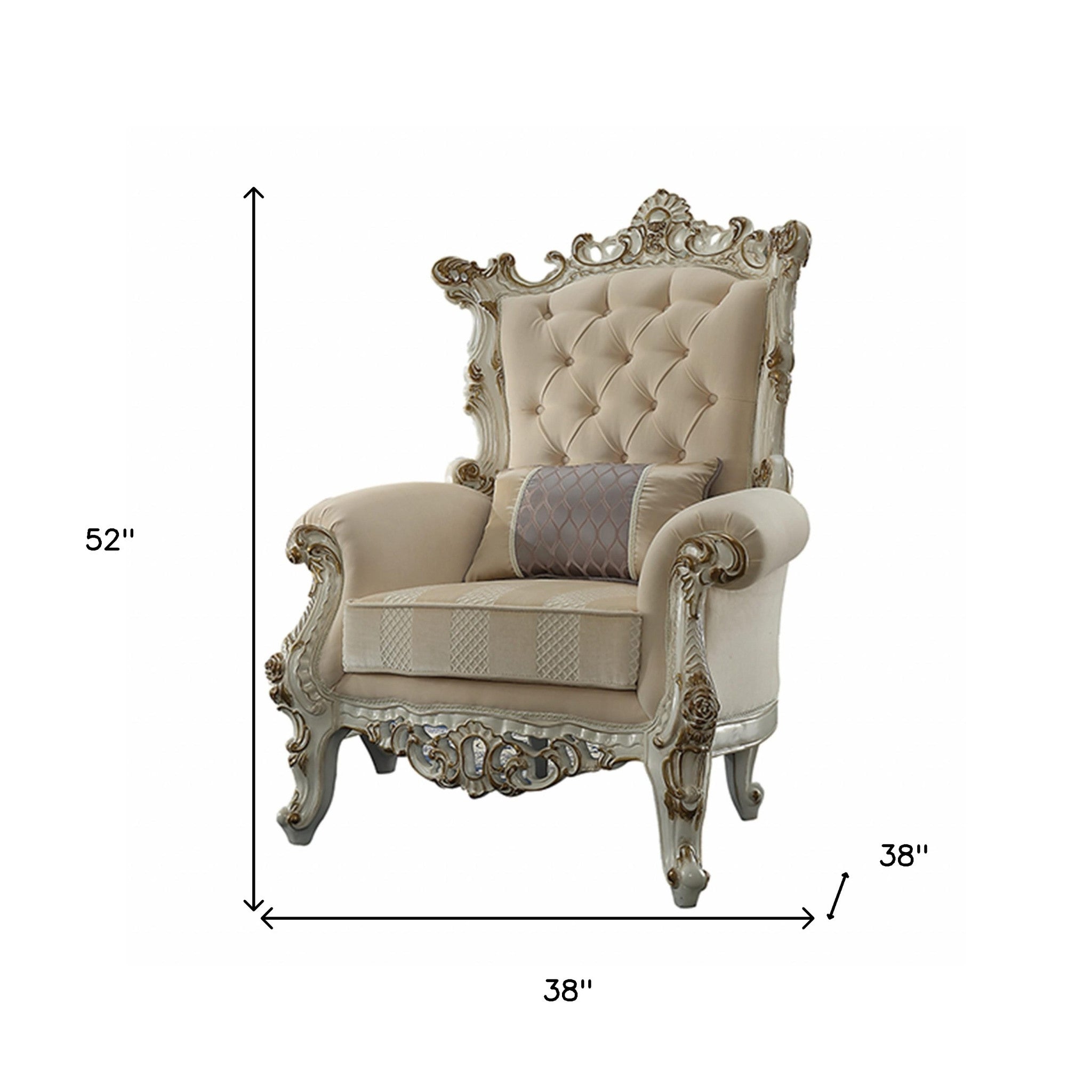 38" X 38" X 52" Fabric Antique Pearl Upholstery Poly-Resin Accent Chair W1 Pillow