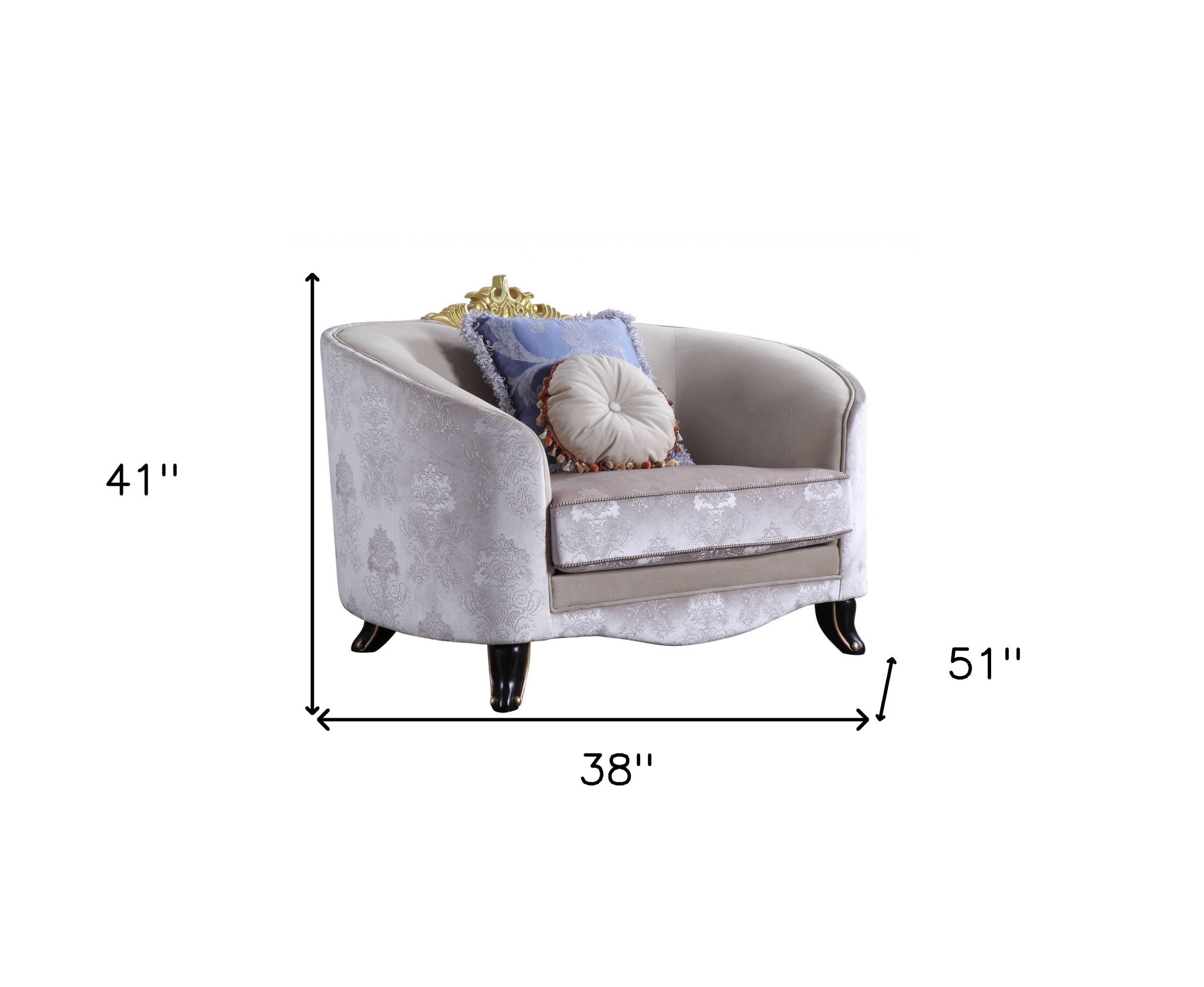 38" X 51" X 41" Cream Fabric Upholstery Chair With 2 Pillows