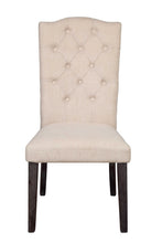 Set Of Two Beige And Espresso Upholstered Fabric Dining Chairs