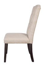 Set Of Two Beige And Espresso Upholstered Fabric Dining Chairs