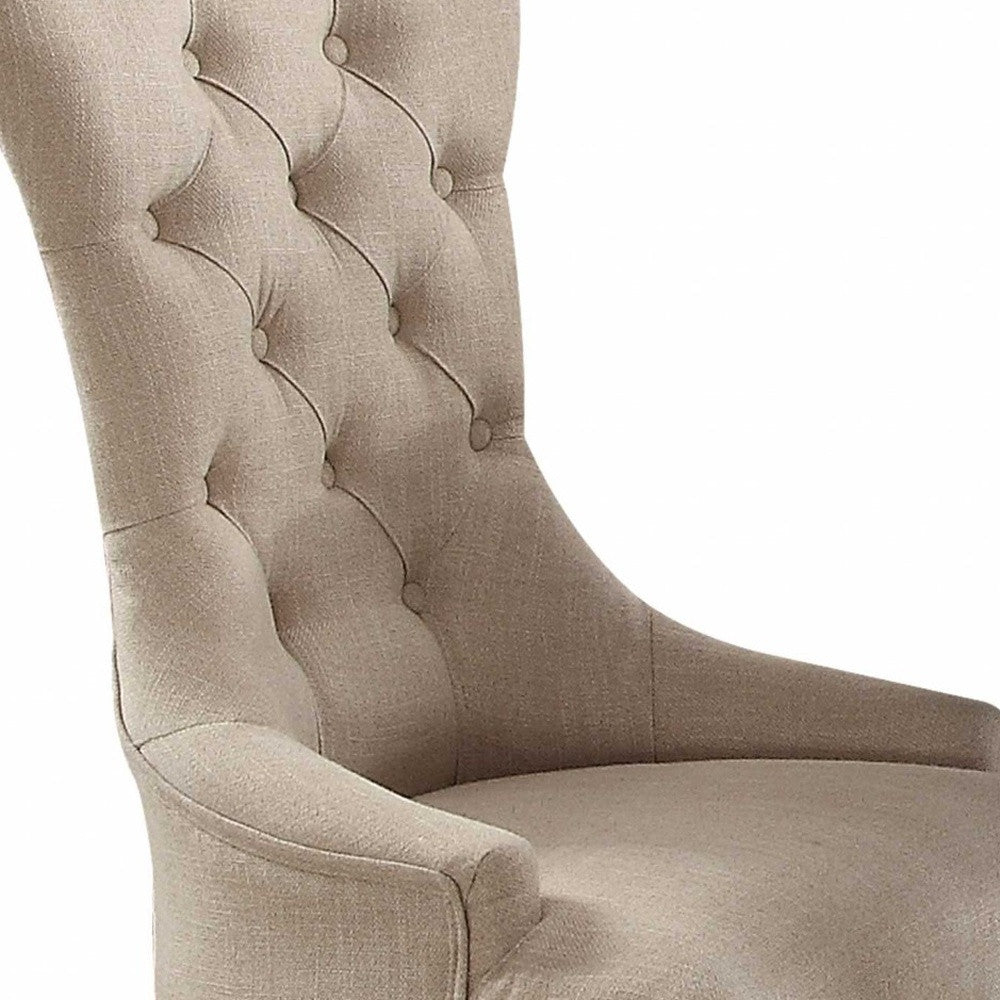 28" X 24" X 43" Beige Linen Weathered Espresso Wood Upholstery Arm Chair (Set-2)