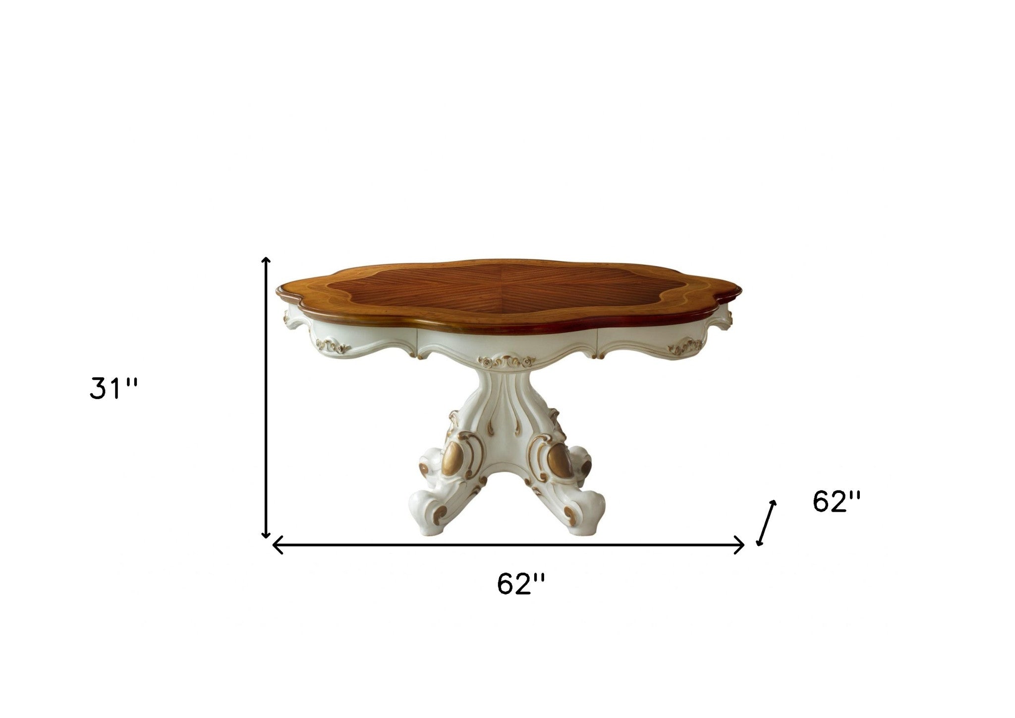 62" X 62" X 31" Antique Pearl Cherry Oak Wood Poly-Resin Dining Table Wsingle Pedestal