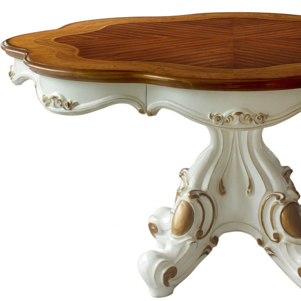 62" X 62" X 31" Antique Pearl Cherry Oak Wood Poly-Resin Dining Table Wsingle Pedestal