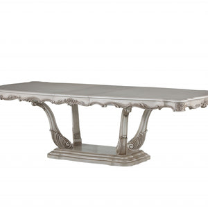 44" X 102" X 30" Antique White Wood Dining Table Wpedestal