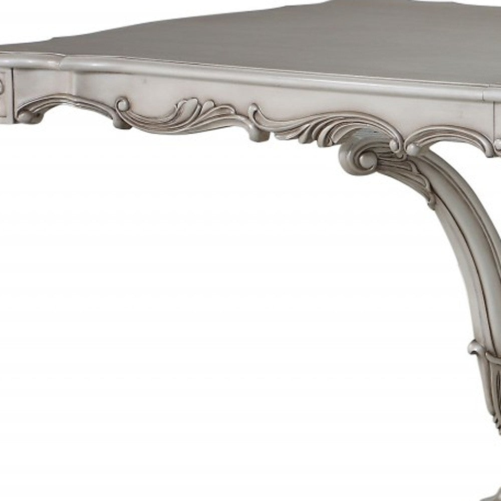 44" X 102" X 30" Antique White Wood Dining Table Wpedestal