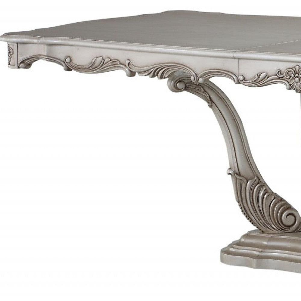 44" X 102" X 30" Antique White Wood Dining Table Wpedestal