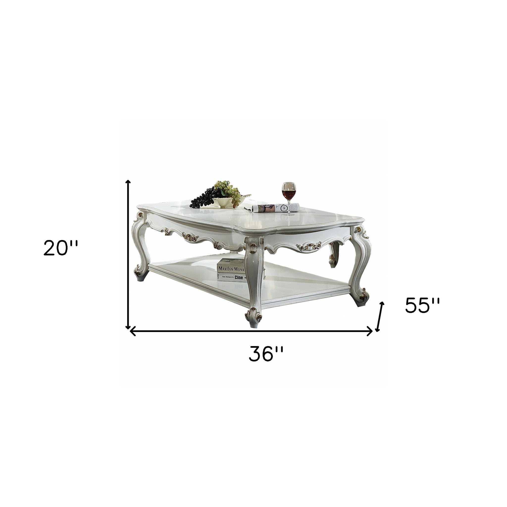 Mesa de centro de polirresina de madera perlada antigua de 36" x 55" x 20"