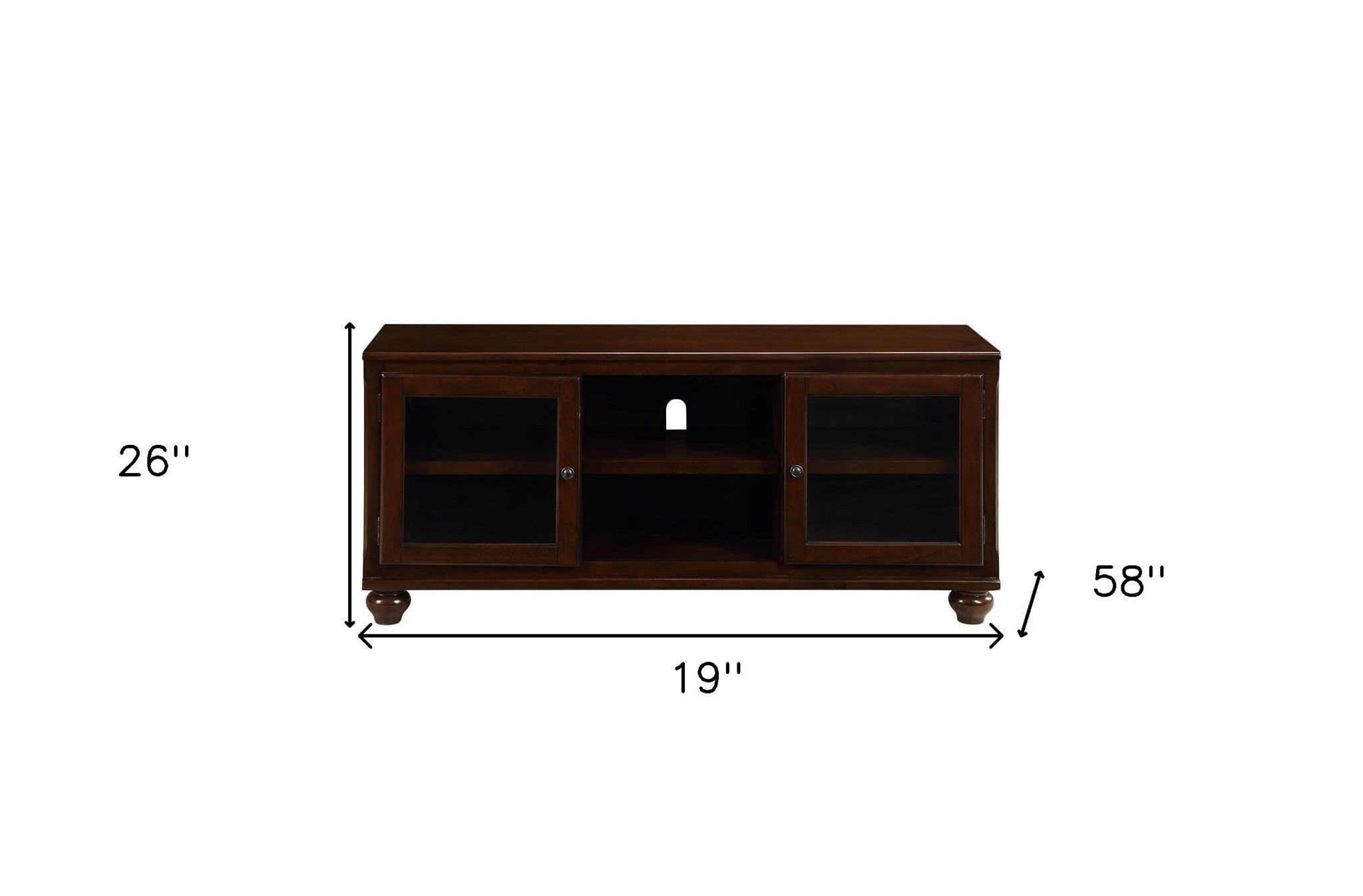 Soporte de TV de vidrio de madera de nogal de 19 "X 58" X 26 "(soporte de TV)