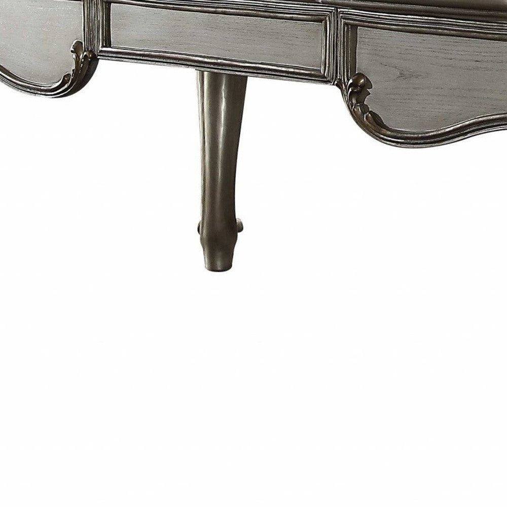 35" Silver Poplar Wood Mirrored Rectangular Executive Desk