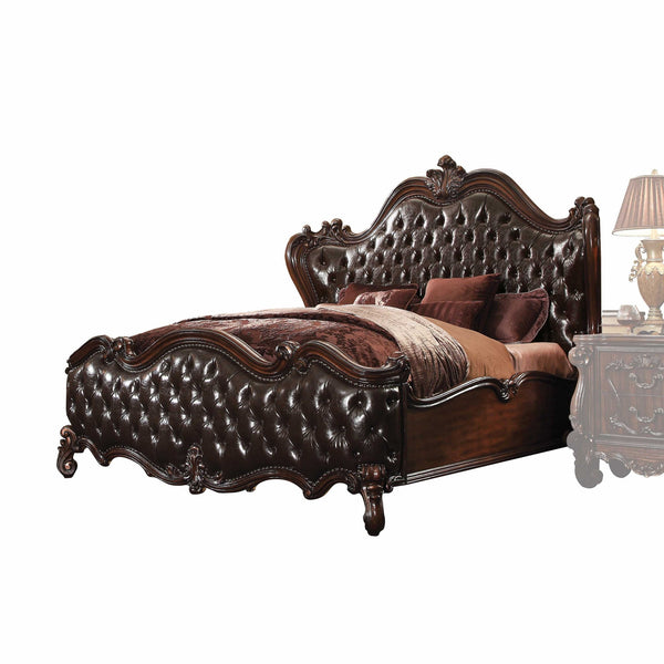 2-Tone Dark Brown Pu Cherry Oak Wood Poly Resin Upholstery California King Bed - 88" x 101" x 76"