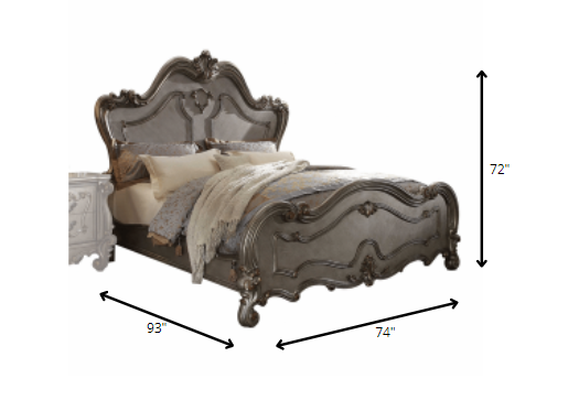 74" X 93" X 72" Antique Platinum Wood Poly Resin Queen Bed