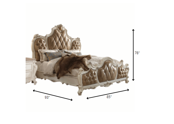 85" X 93" X 78" Pu Antique Pearl Wood Poly Resin Upholstery California King Bed