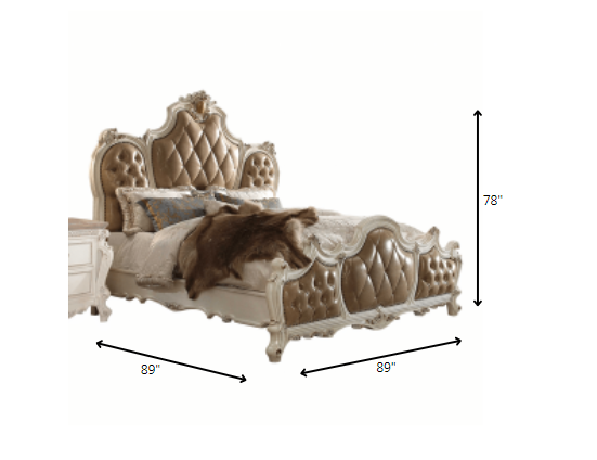 85" X 93" X 78" Pu Antique Pearl Wood Poly Resin Upholstery California King Bed