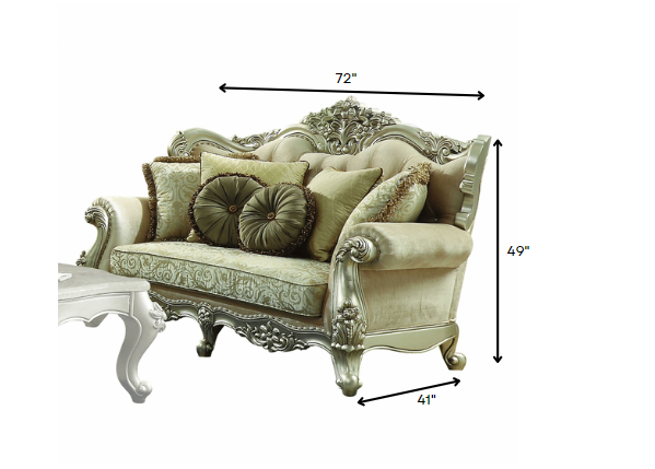 Fabric Champagne Upholstery Wood Legtrim Loveseat W5 Pillows 41" X 72" X 49"