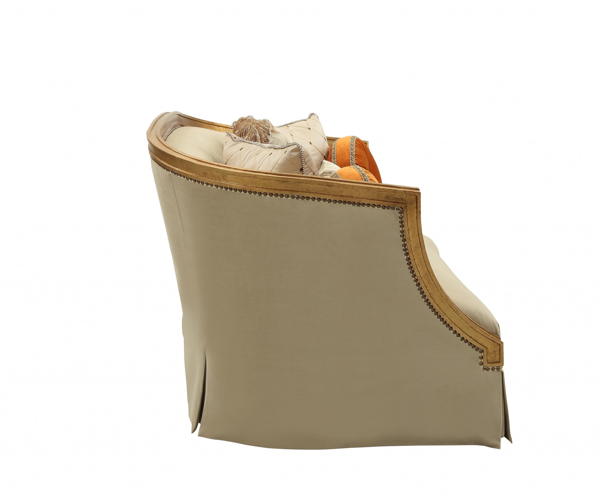 Fabric Antique Gold Upholstery Wood Legtrim Loveseat W5 Pillows 41" X 70" X 38"