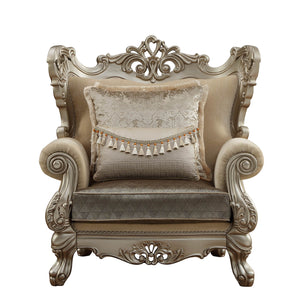 44 英寸 X 47 英寸 X 50 英寸軟墊木腿/裝飾椅子和 2 個枕頭織物和香檳色