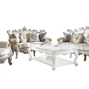 Fabric Antique Pearl Upholstery Poly-Resin Loveseat W4 Pillows 36" X 61" X 45"