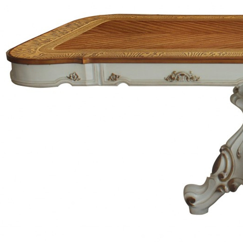 49" X 120" X 31" Antique Pearl Cherry Oak Wood Poly-Resin Dining Table Wdouble Pedestal