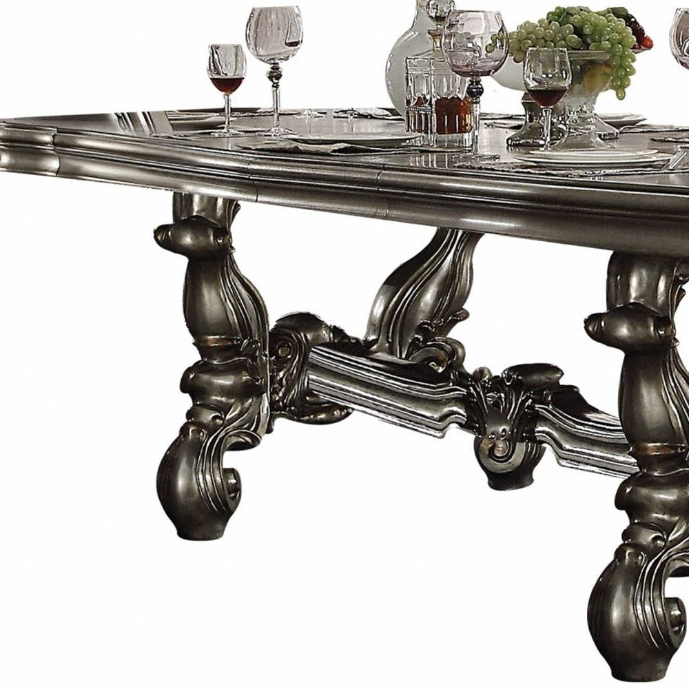 46" X 120" X 32" Antique Platinum Wood Poly Resin Dining Table (120'L)