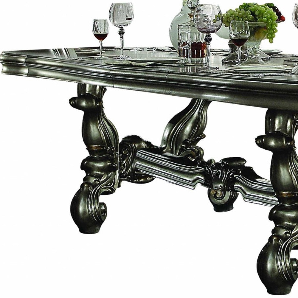 46" X 120" X 32" Antique Platinum Wood Poly Resin Dining Table (120'L)