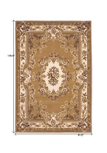 8'X11' Beige Ivory Machine Woven Hand Carved Floral Medallion Indoor Area Rug