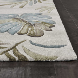 5'X8' Ivory Hand Tufted Tropical Leaves Indoor Area Rug
