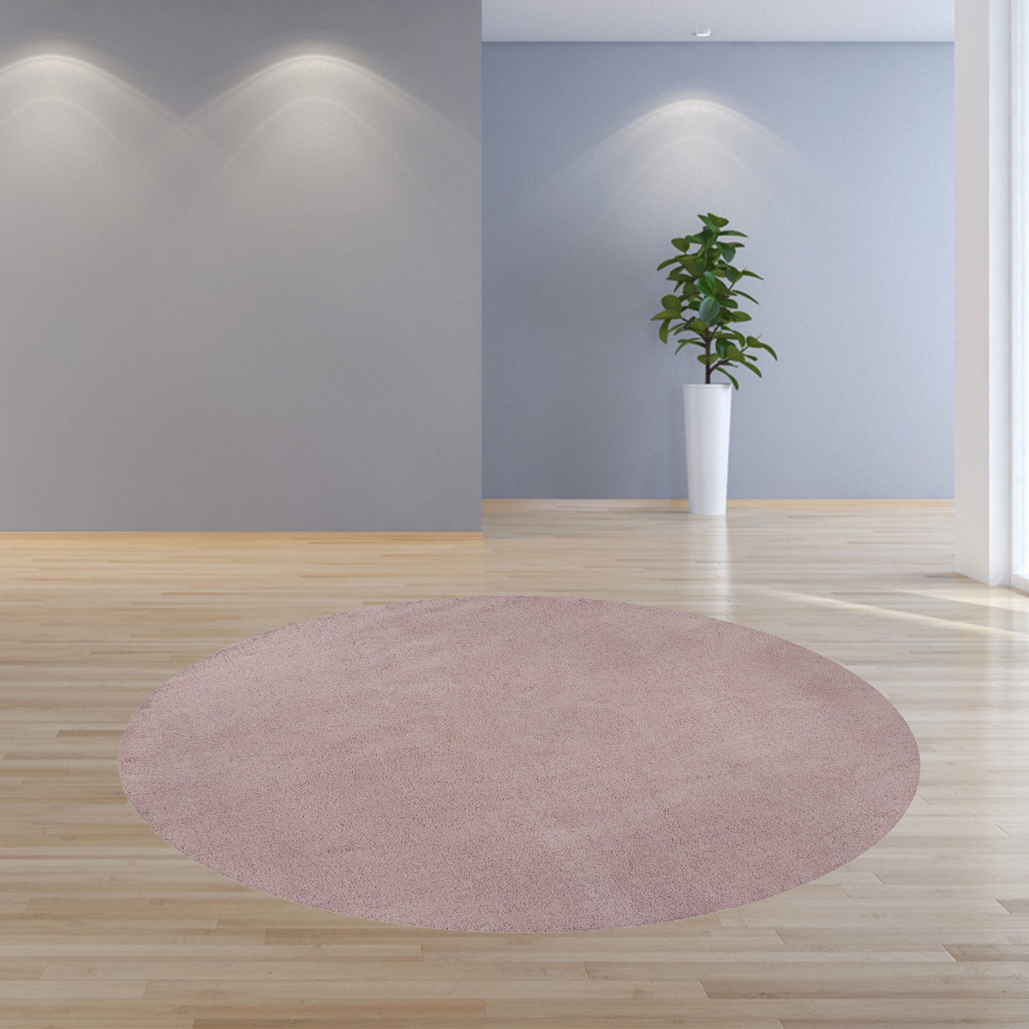 Round  Polyester Rose Pink Area Rug 8'