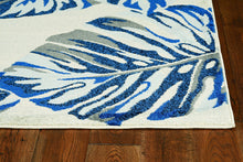 8'X11' Grey Blue Machine Woven Oversized Tropical Leaves Indoor Area Rug