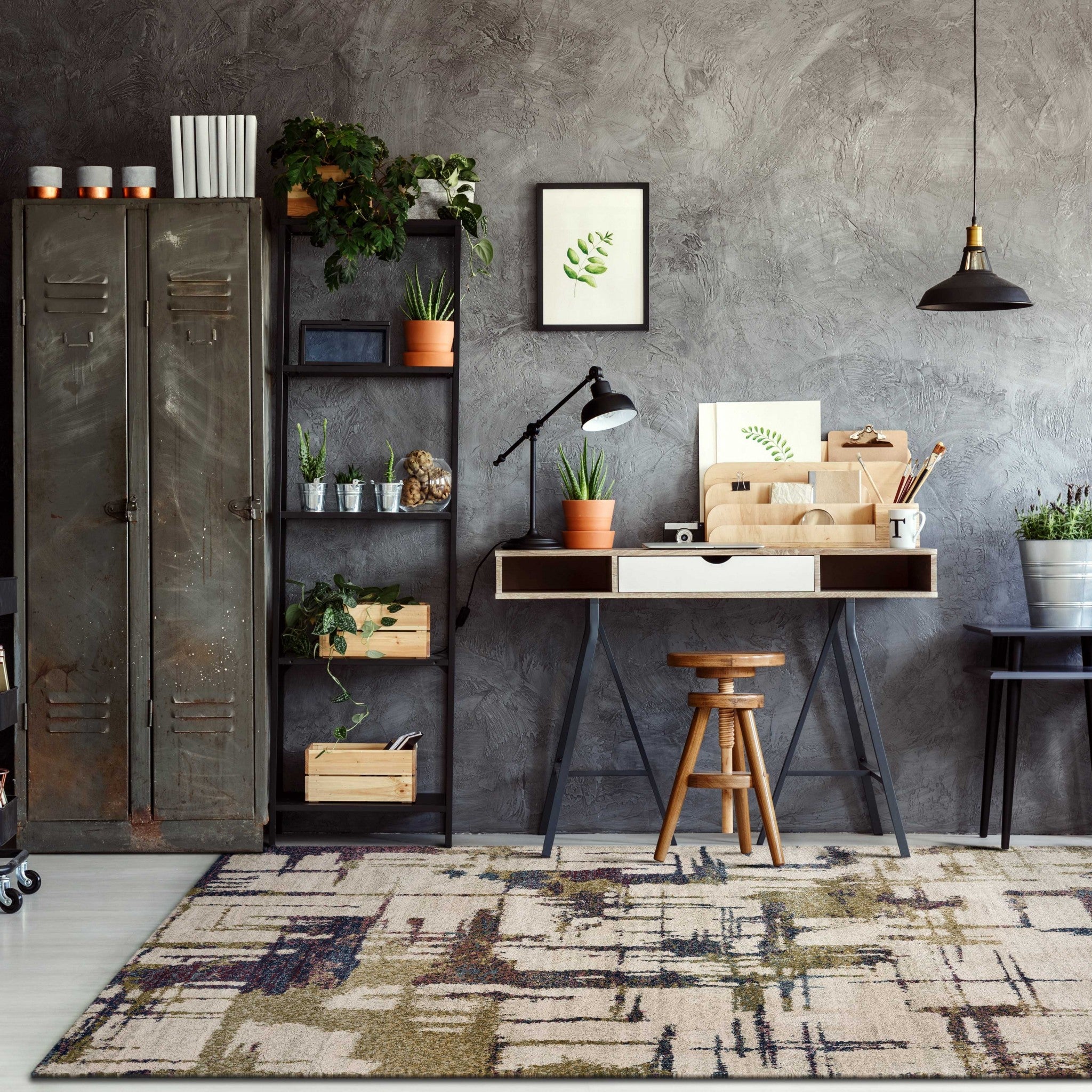 8'X10' Ivory Machine Woven Abstract Brushstrokes Indoor Area Rug