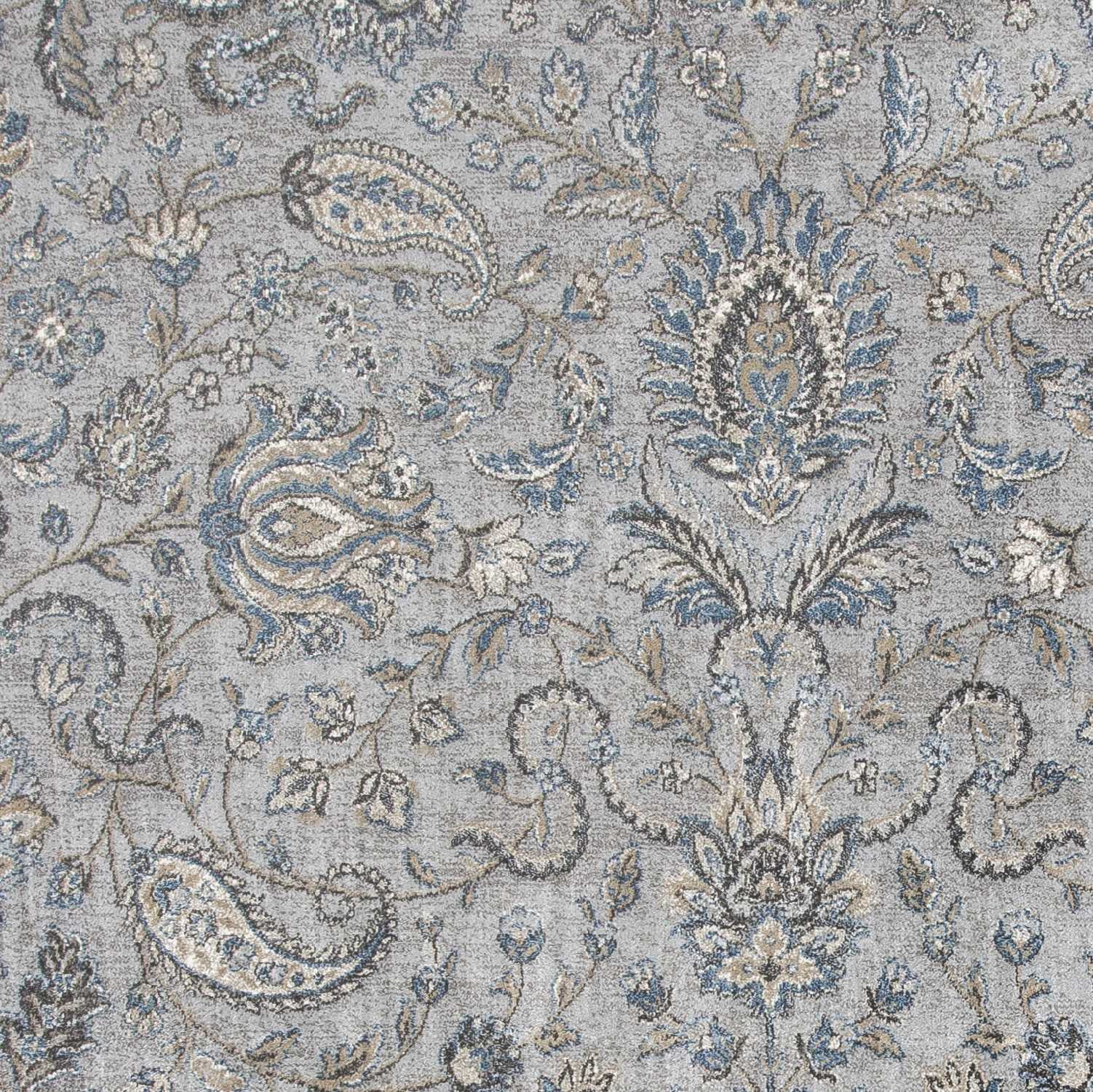 8'X11' Silver Blue Machine Woven Traditional Floral Indoor Area Rug