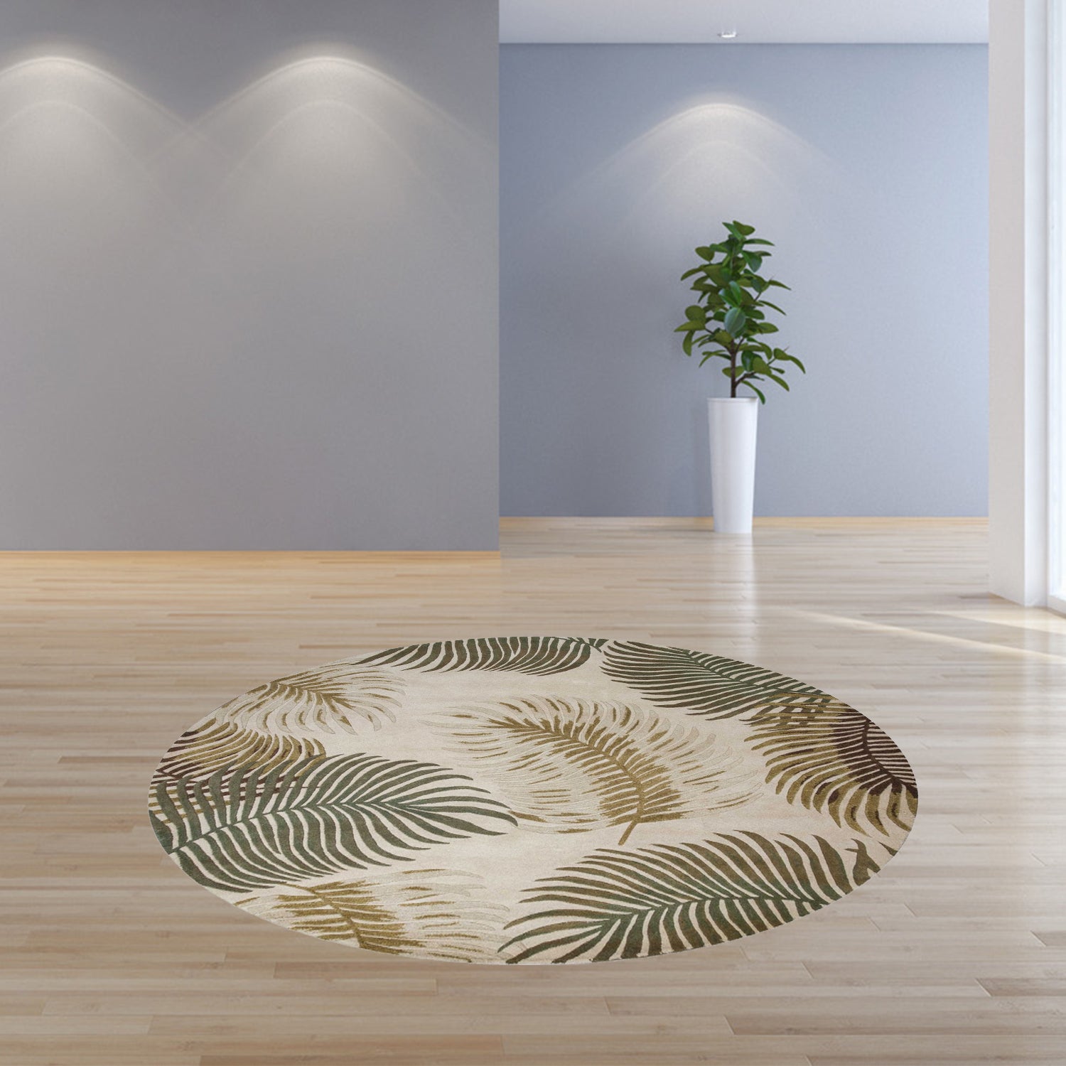 5'X8' Natural Beige Hand Tufted Tropical Leaves Indoor Area Rug