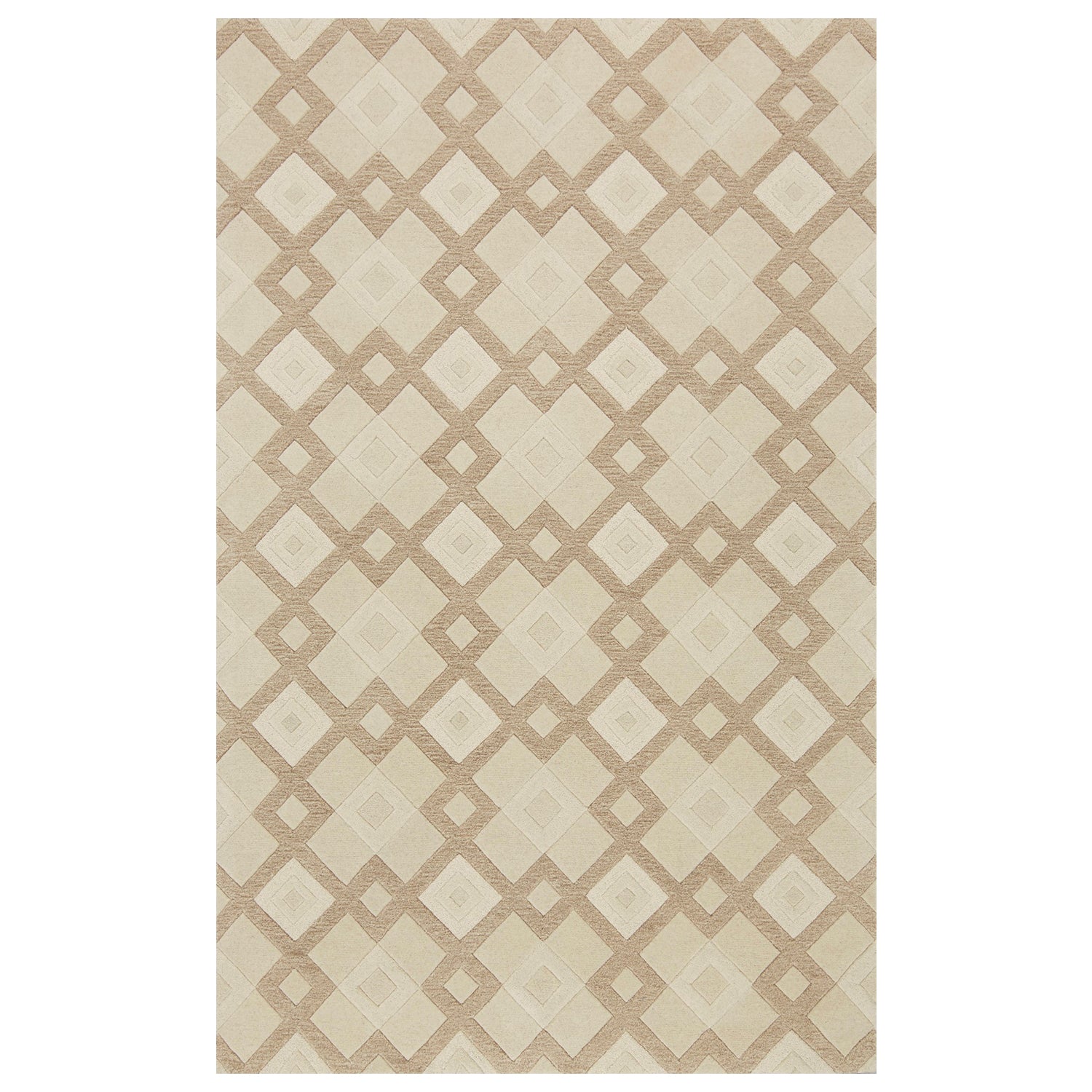 8'X11' Ivory Hand Tufted Geometric Diamond Pattern Indoor Area Rug