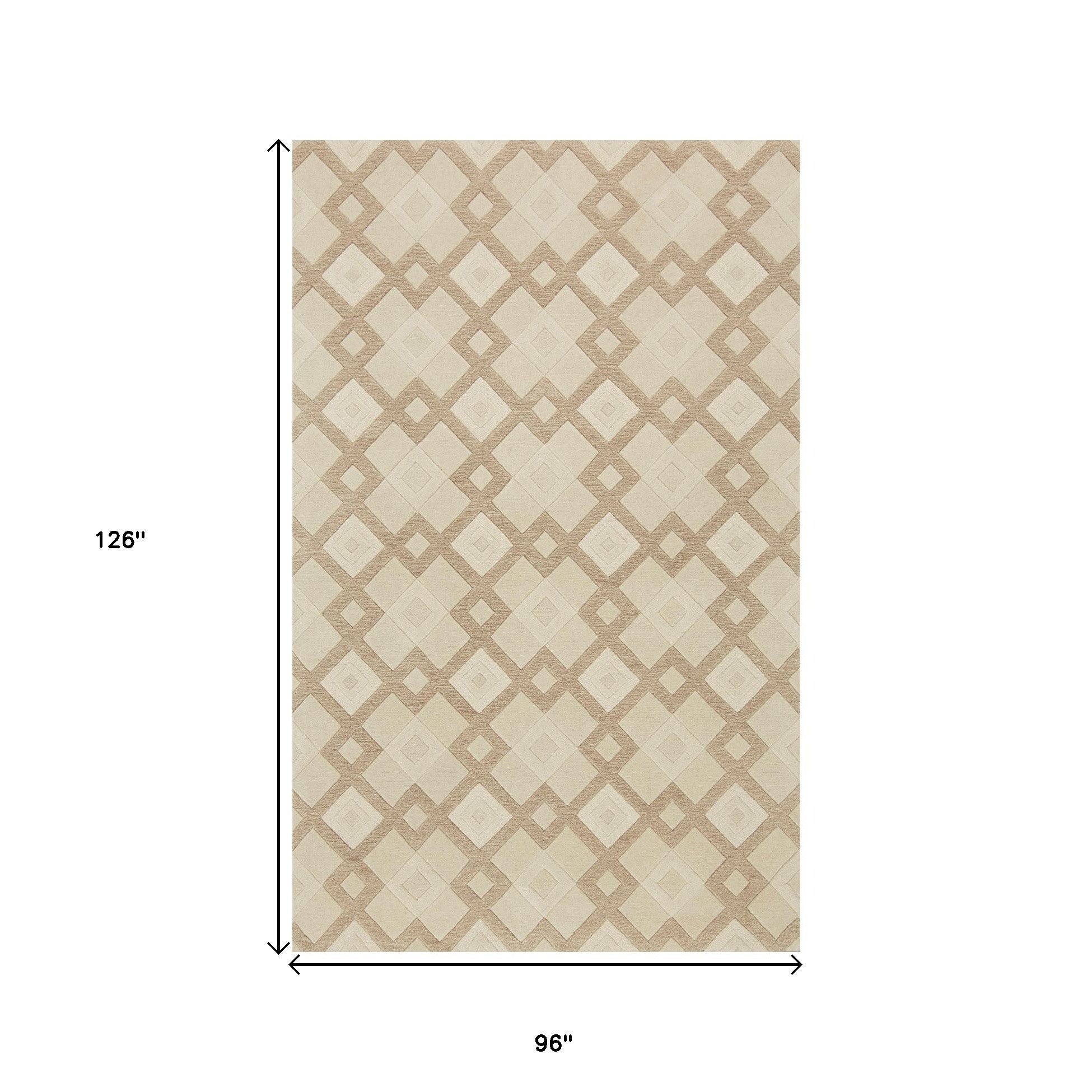 8'X11' Ivory Hand Tufted Geometric Diamond Pattern Indoor Area Rug