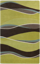 8'X11' Lime Mocha Hand Tufted Abstract Waves Indoor Area Rug