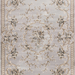 9'X12' Light Grey Bordered Floral Indoor Area Rug