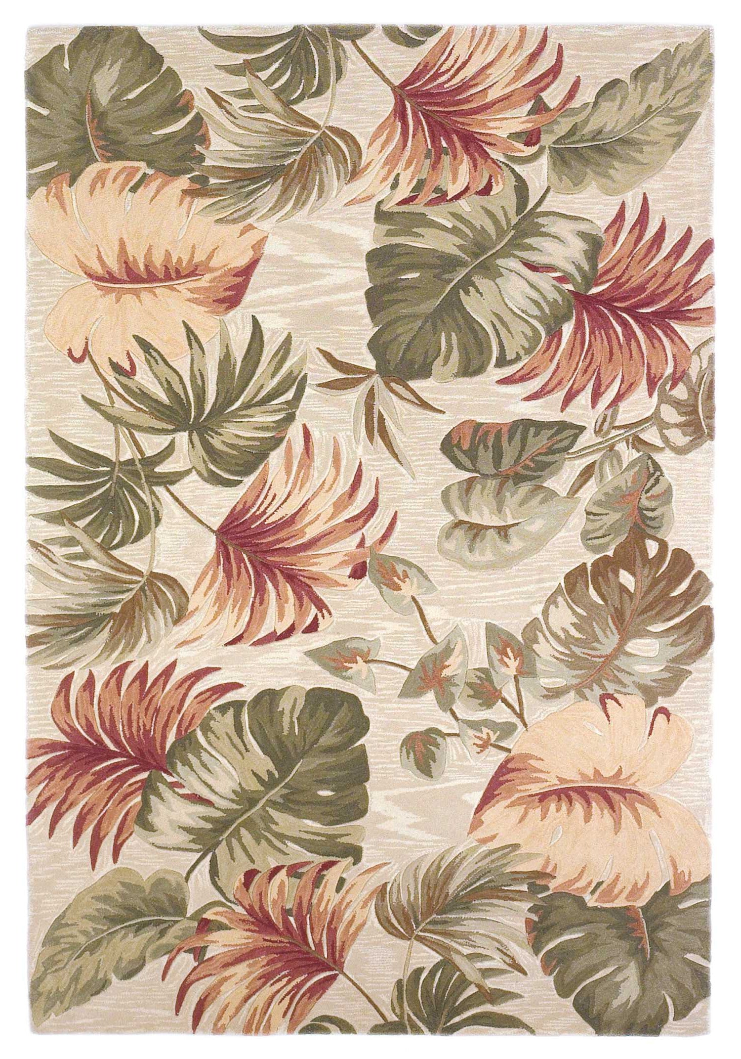5'X8' Beige Hand Tufted Tropical Leaves Indoor Area Rug