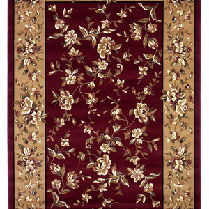 10'X13' Red Beige Machine Woven Floral Traditional Indoor Area Rug