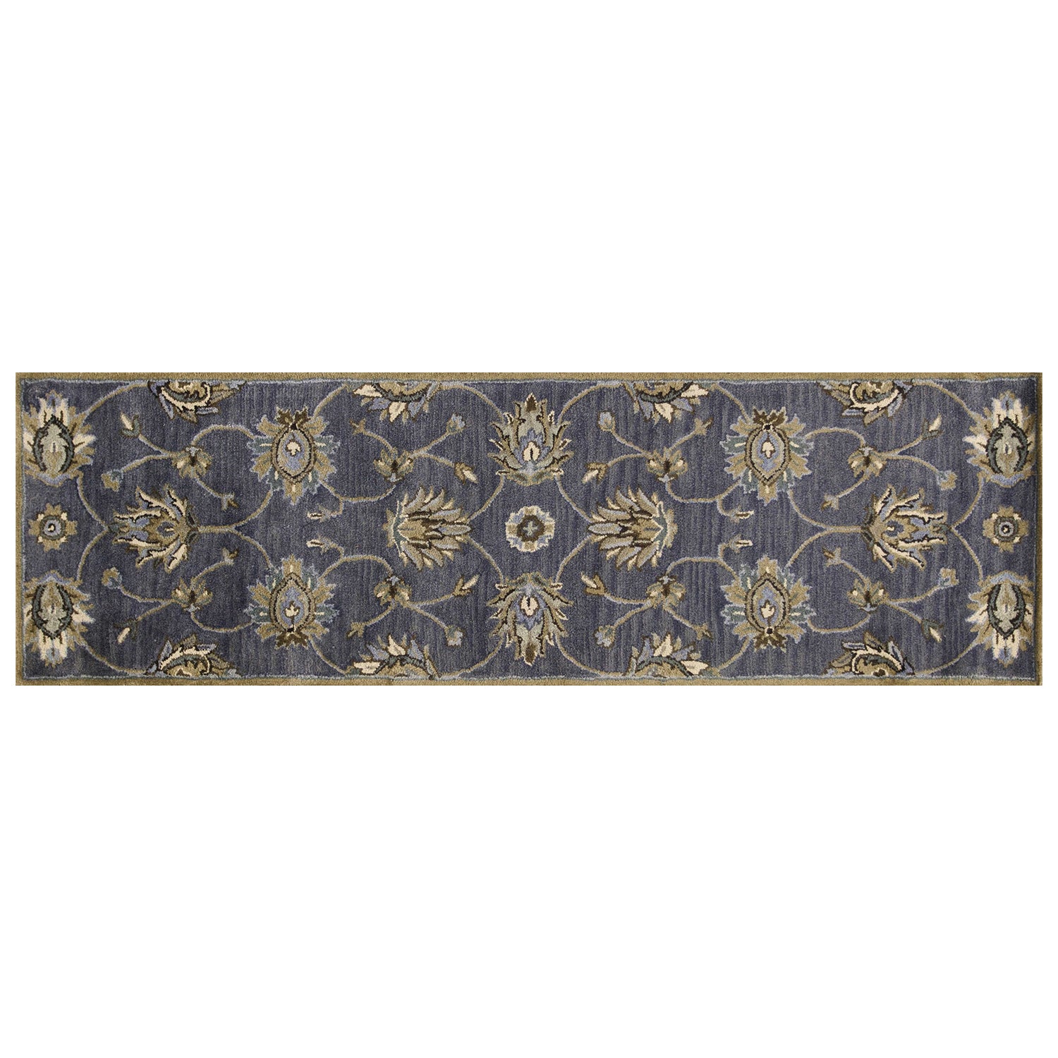 8'X11' Midnight Blue Hand Tufted Traditional Floral Indoor Area Rug