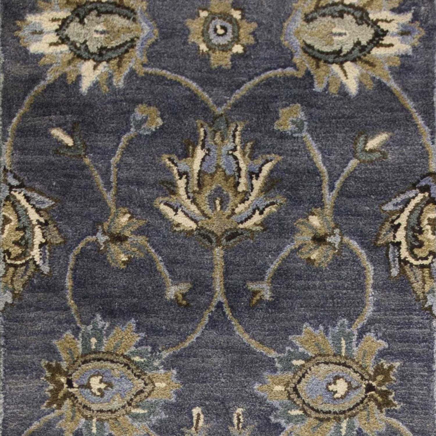 8'X11' Midnight Blue Hand Tufted Traditional Floral Indoor Area Rug