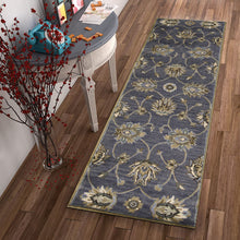 8'X11' Midnight Blue Hand Tufted Traditional Floral Indoor Area Rug