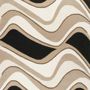 3' X 5' Black Or Beige Abstract Waves Wool Area Rug