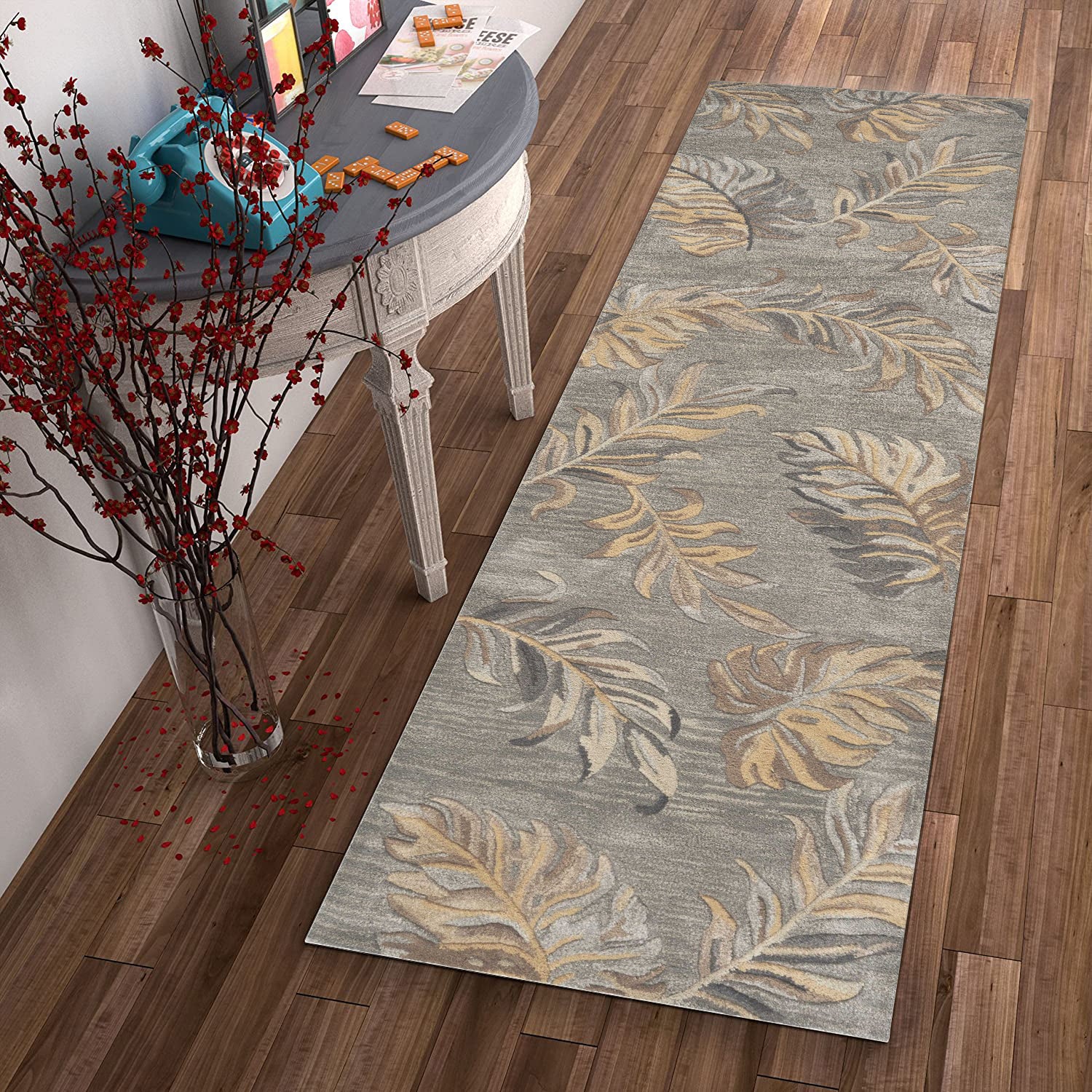 5'X8' Grey Hand Tufted Tropical Palms Indoor Area Rug