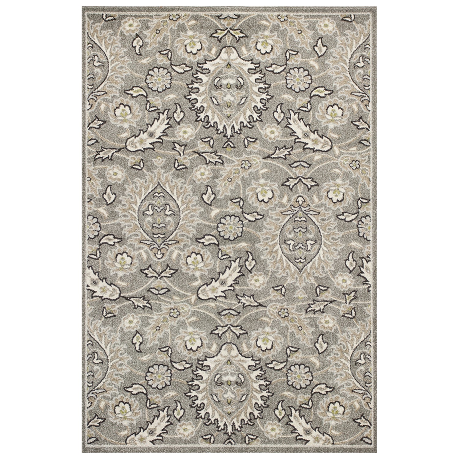 7' X 9' Grey Floral Vine Uv Treated Indoor Area Rug