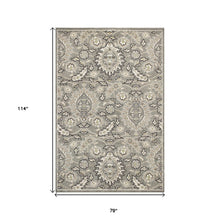 7' X 9' Grey Floral Vine Uv Treated Indoor Area Rug